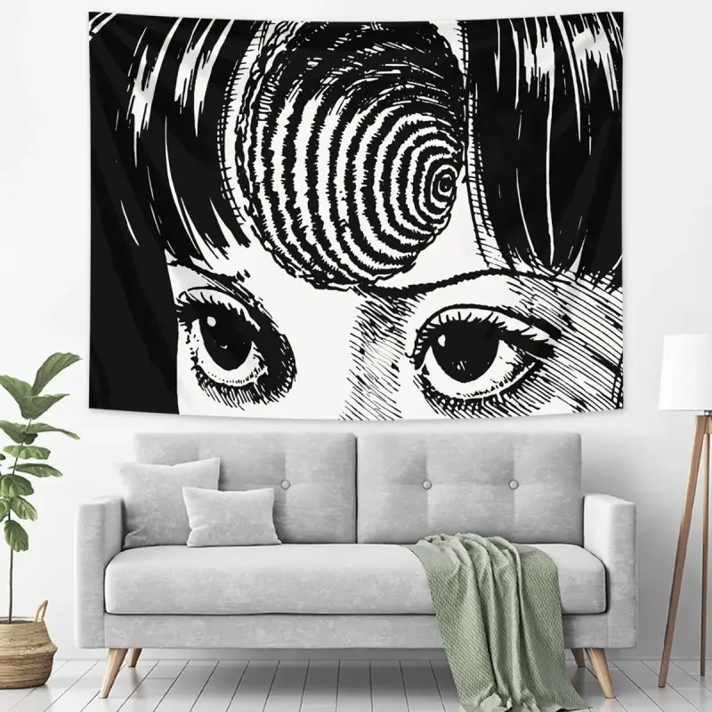 Black and White Hypnotic Eyes Horror Comic Trippy Tapestry Goth Home Decor Gothic Room Decor Bedroom Dormitory Wall Hanging Decorative Hanging Cloth
