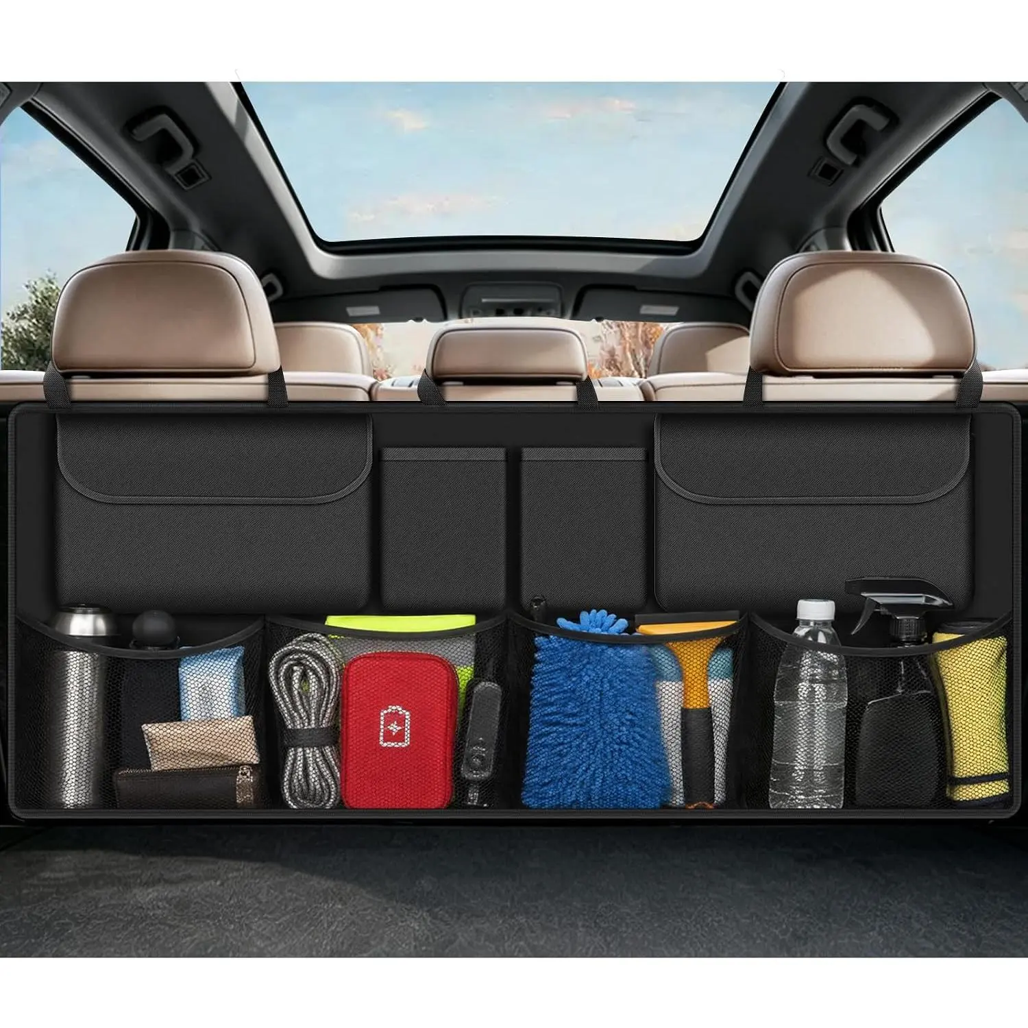 Large Capacity Car Trunk Storage Organizer - Heavy-Duty, 8-Pocket, Foldable, Quick-Install Car Interior Accessory for SUV-MPV, Suitable for Men & Women’s Accessories
