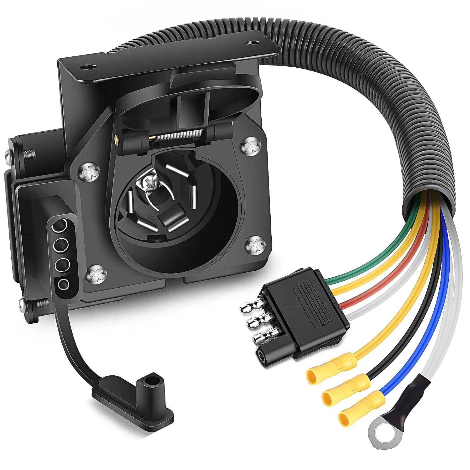 Nilight 4-Way Flat to 7-Way RV Trailer Wiring Harness Adapter - 4+7 Pins Converter with Connectors for Caravan Towing Setup, Trailer Brakes, Turn Signals, Reverse Lights, Minimal Splice