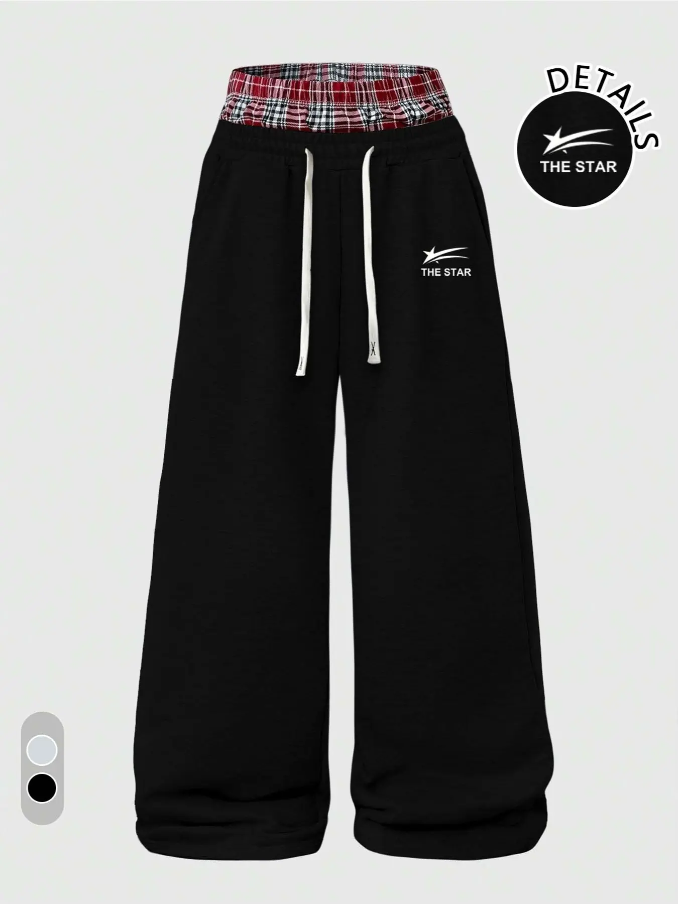 Viral Y2K loose sports pants | Double waisted high waisted wide leg streetwear, soft and comfortable fabric, with star pattern and drawstring, daily OOTD casual aesthetic pants, Double waistband sweatpants