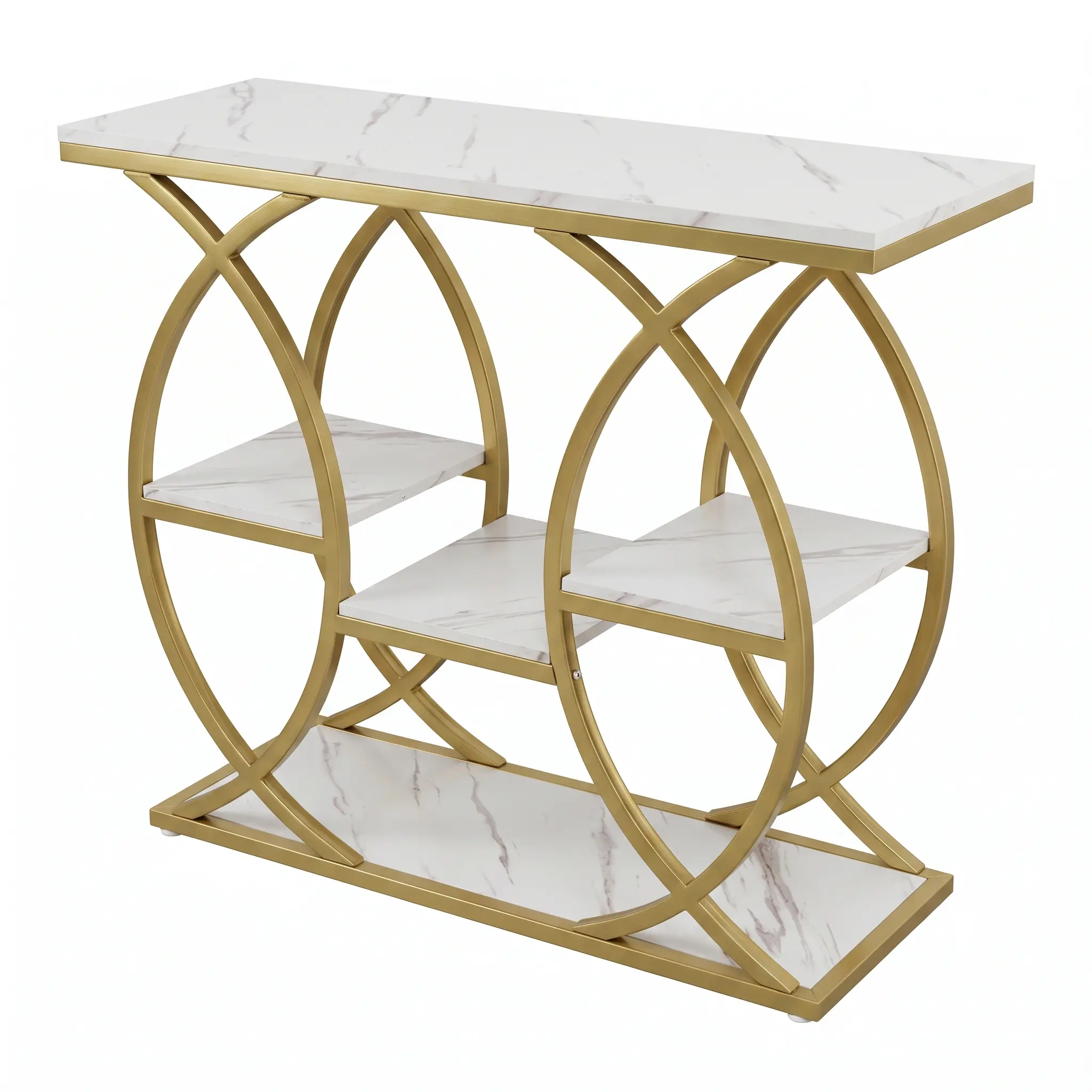 39.4 Inch 4-Tier Console Table with Storage Shelves, Narrow Entryway Table and Sofa Table Behind Couch, Rustic Industrial Metal Frame for Hallway, Living Room, Small Spaces, Foyer, Entry, Corner, Apartment, Home Decor