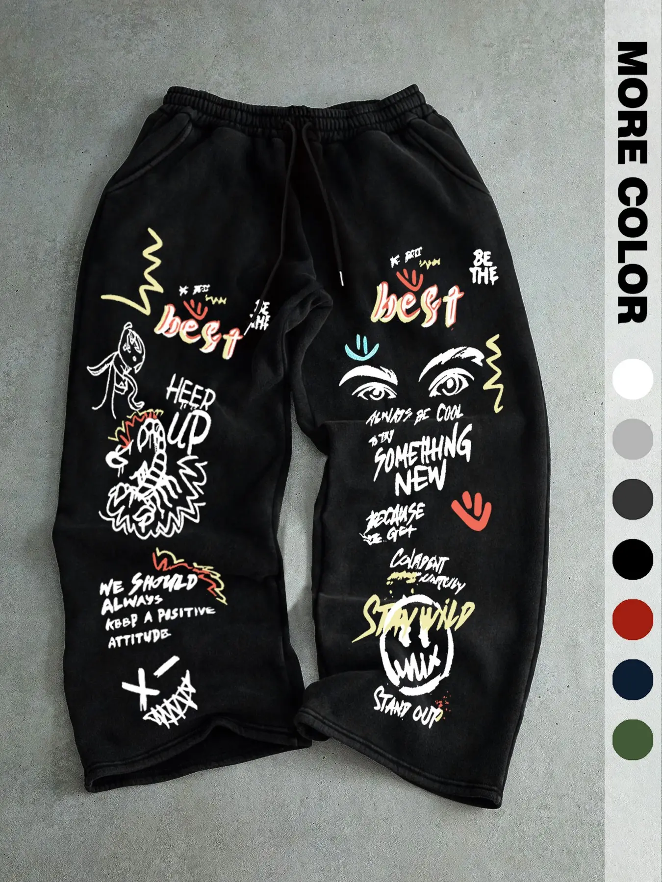 Men's Street Style Long Pants, Fun Graffiti Print Sweatpants, Loose-Fit Casual Joggers, Unisex Multi-Color Options, Trendy Graphic Design