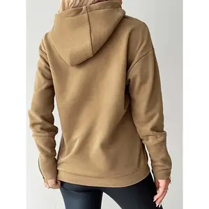 2026 Women's Hooded Sweatshirt, Fashionable Chain Zipper Design, Pom-Pom Decoration, Casual Solid Color Long-Sleeve Hoodie for Everyday Wear