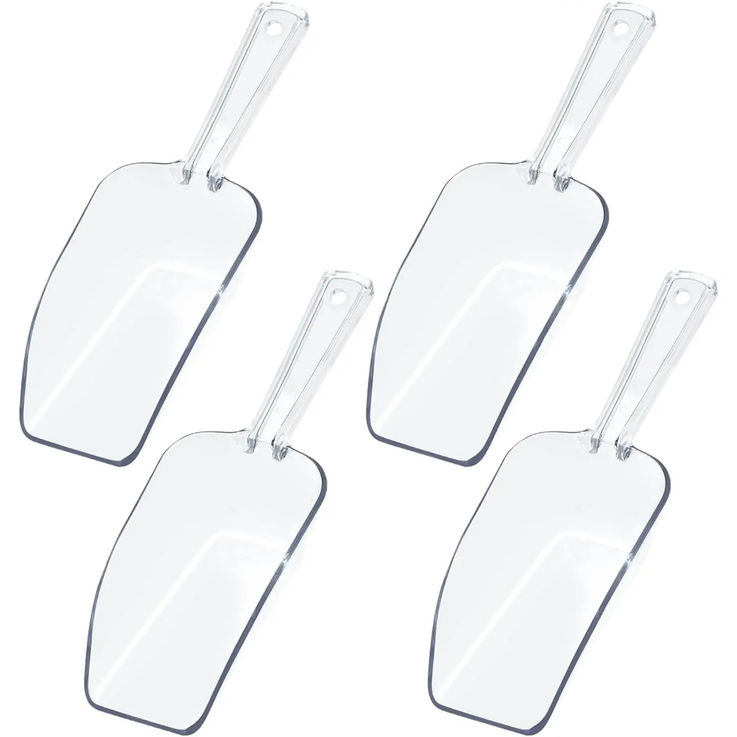 4Pcs Clear Plastic Ice Scoop for Freezer, Mini Candy Popcorn Scoops for Buffet Food Dry Goods, Flour Scoops for Canisters, 7.5 In (Clear)