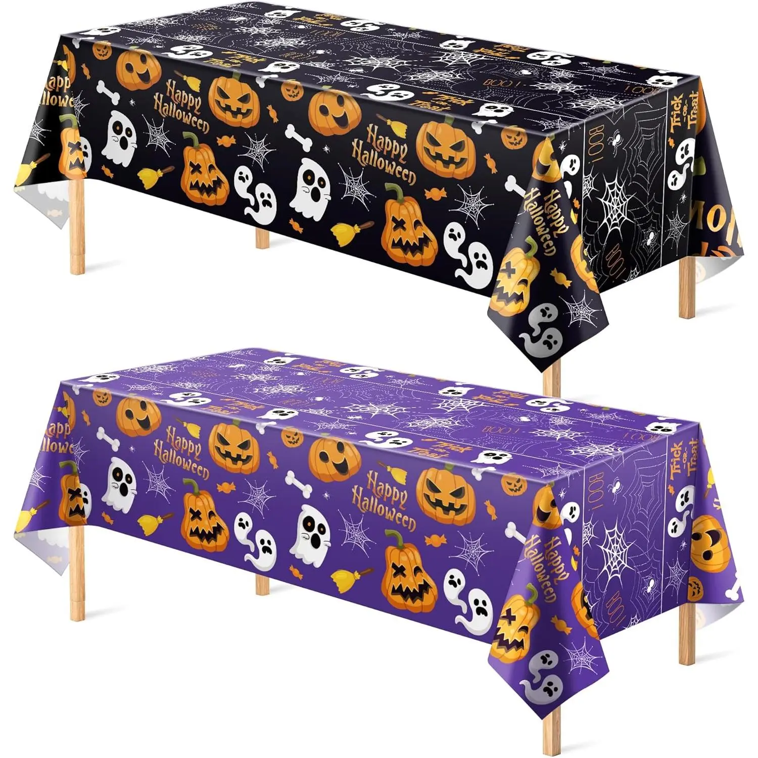 Halloween Decorations - Disposable Plastic Halloween Tablecloth| Halloween Party Decorations Favors Supplies for Table Decor Indoor Outdoor Backdrop Banner,2 Pack