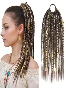 Boho Braided Ponytail Extension on Hair Tie, 16" Full Volume Lightweight Viking Dreadlock Braid, Festival Hair Accessories for Women Girls