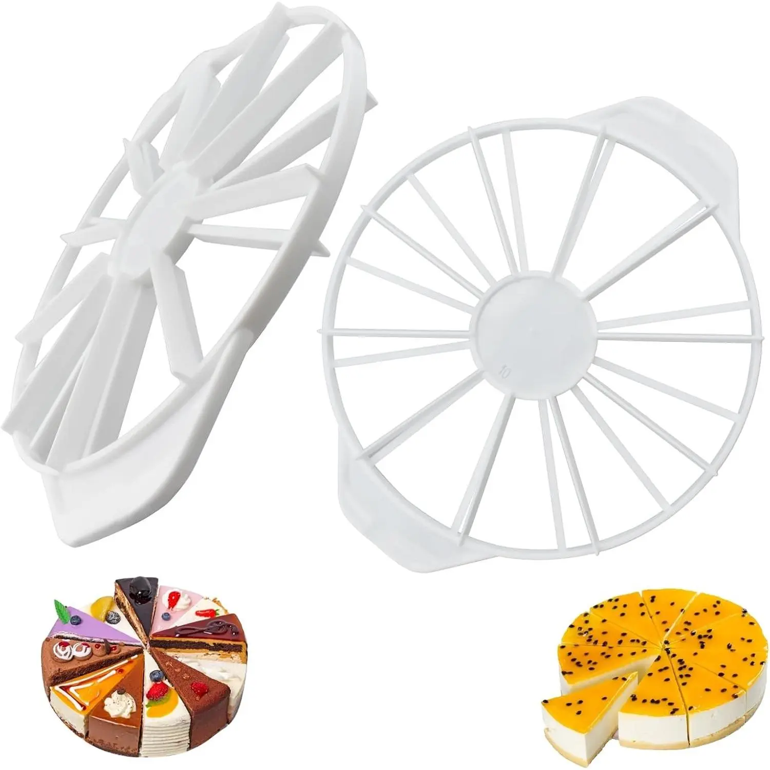 2 Pcs 2 Types Cake Portion Marker Round Cake Marker Divider with Double Sided Slices for Equal Even Slices 10/12 & 14/16