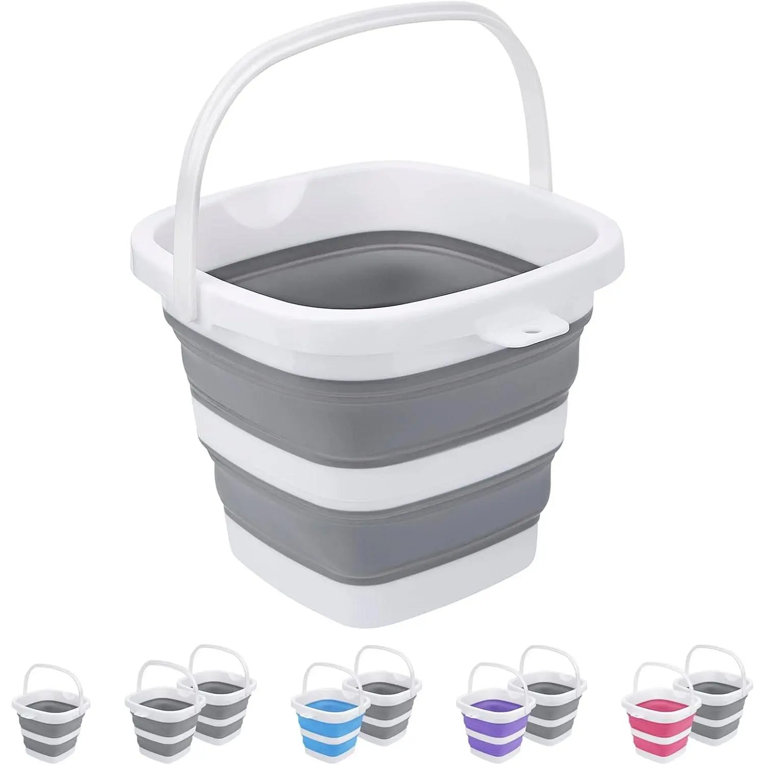 5L (1.3 Gallon) Collapsible Square Bucket, Portable Foldable Plastic Pail for Household Cleaning, Outdoor Car Washing, Camping Beach Sand Water Storage, Space Saving