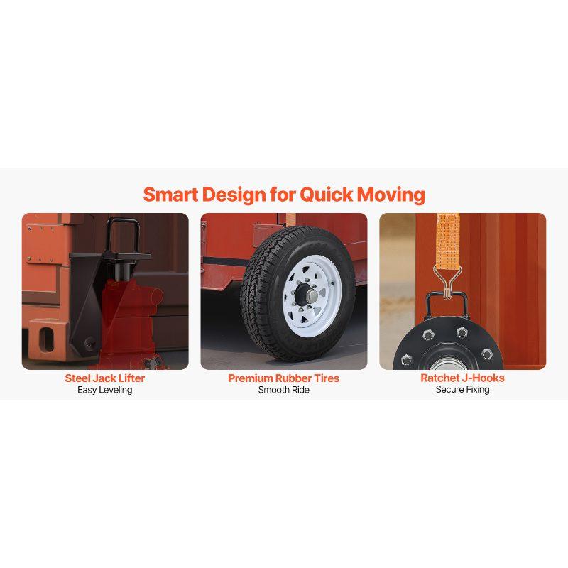 VEVOR Shipping Container Wheels 8-Lug Wheels Kit, Heavy Duty Shipping Container Accessories with Ratchet Tie Down-Moves 20 ft - 40 ft, Secure Transport for Dock, Warehouse, Construction Site, Black