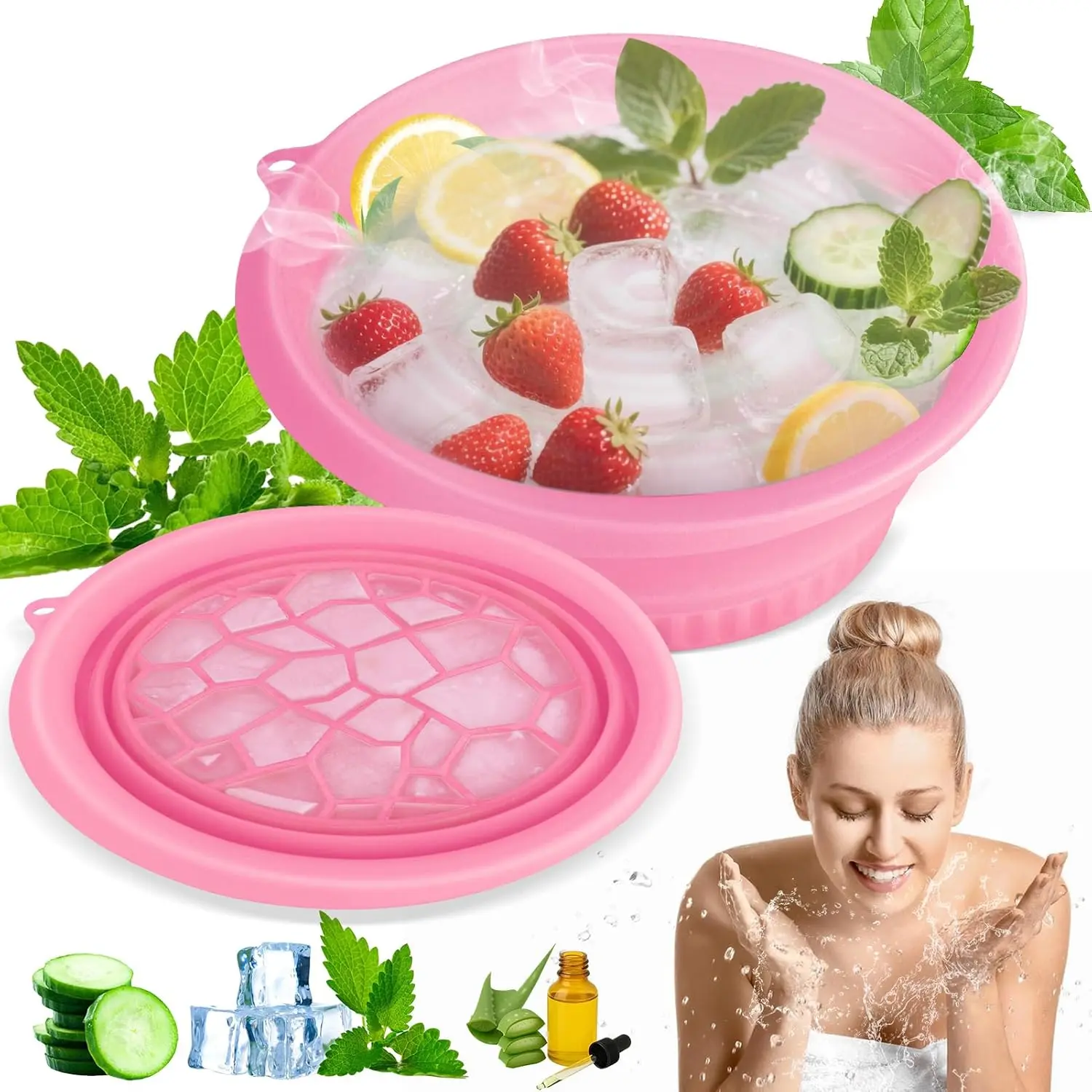 Collapsible Silicone Face Bowl for Ice, Portable Cold Plunge Basin with Ice Tray, Perfect for Home, Camping & Travel
