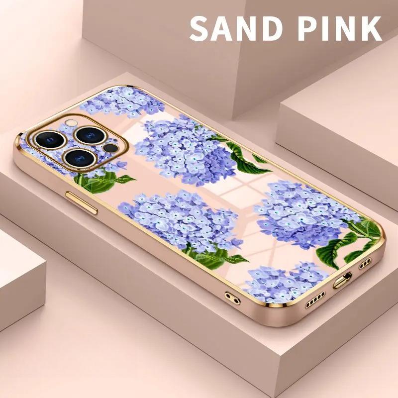 Darlingcase Electroplated TPU Phone Case for iPhone 17 Pro Max iPhone 16 15 14 Plus 13 12 11 Lavender Hydrangea Grace Pattern Classic Straight Design Scratch Resistant Softcase