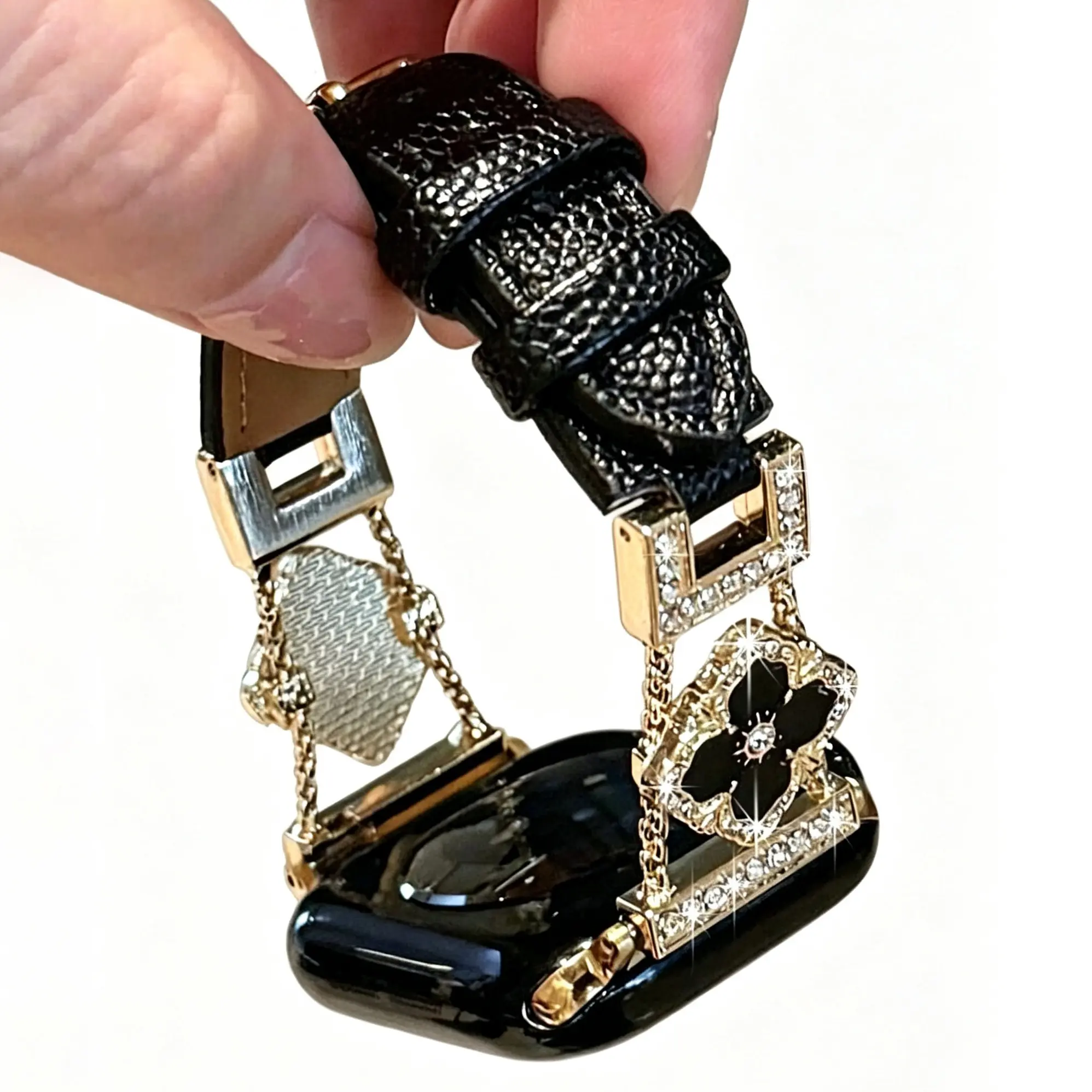 1 Women's Sparkling Star Diamond Apple Watch Strap, Leather Strap, Compatible with All Models, Fashion Accessories