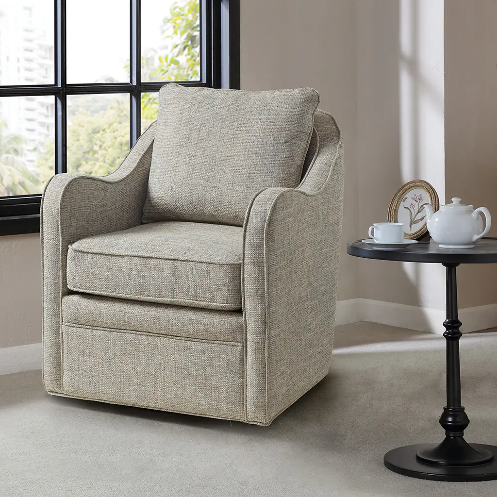 ARCH Wide Seat Swivel Arm Chair for Living Room, Lounge, Bedroom, Office, Reading, Accent Seating, 360 Degree Rotating, Comfortable Upholstered Armchair with Armrests, Modern Indoor Chair, Single Seat, 1 Count, Dining Room Chairs for Kitchen