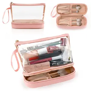 Transparent Makeup Bag, Multi-Functional Dual-Layer Large Capacity, PVC Cosmetic Organizer, Travel Dry-Wet Separated Wash Kit
