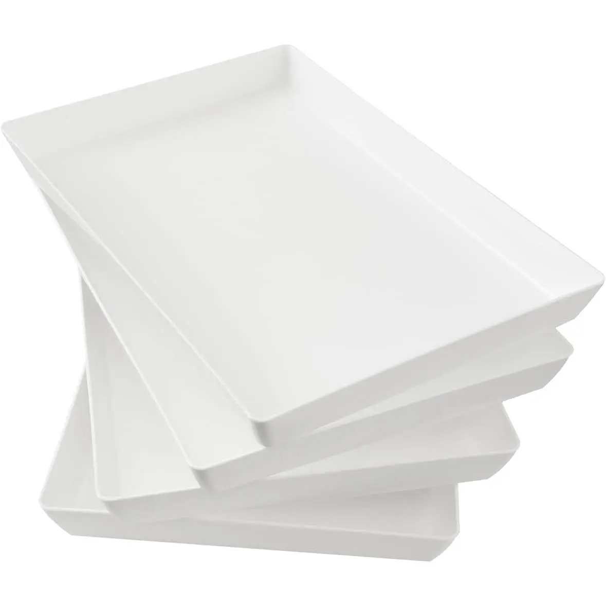 White Plastic Serving Trays (Set of 4) 15” x 10” | Large Unbreakable Reusable Rectangular Party Platters | Serve Appetizers, Fruit, Veggies, & Desserts | BPA-Free & Made in USA