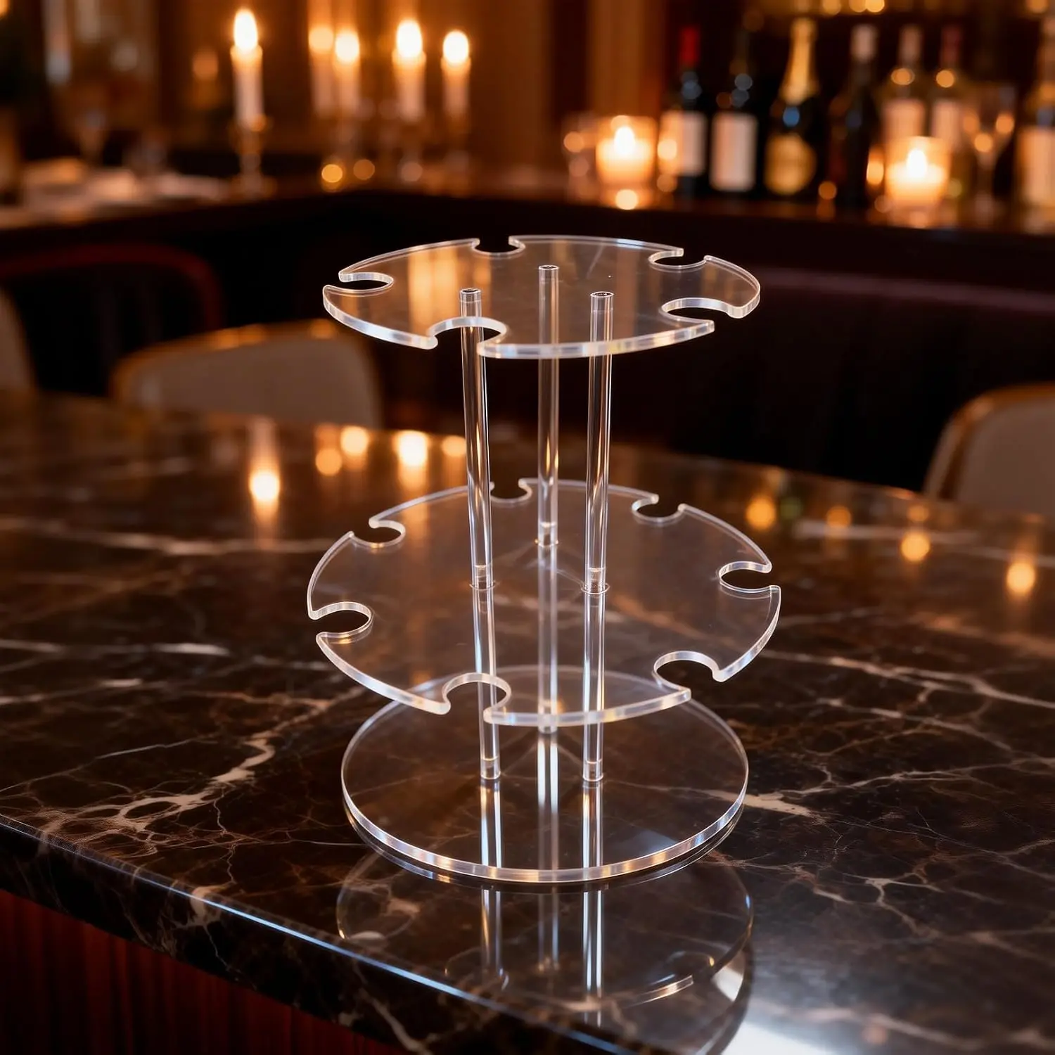 Champagne Tower Modern 2 Layer Countertop  Glass Holder with Non-Slip Base with 12 Slots -Like Stand for Stemware Storage & Party Decor (1, M2 tier Round)