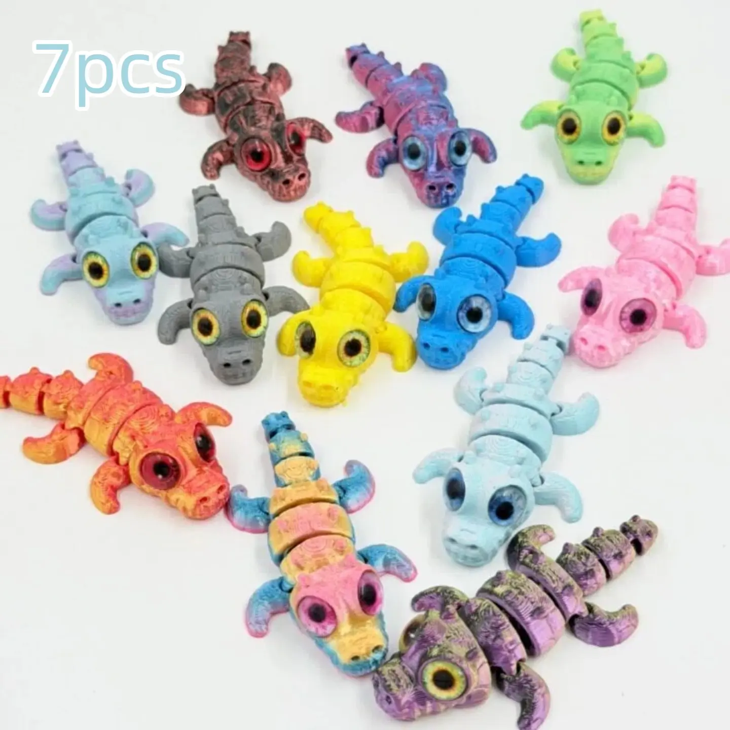 7pcs 3D Printed Large Eye Small Crocodile Ornaments, Unique Decorative Items, Perfect for Home Decoration and Gift Ideas