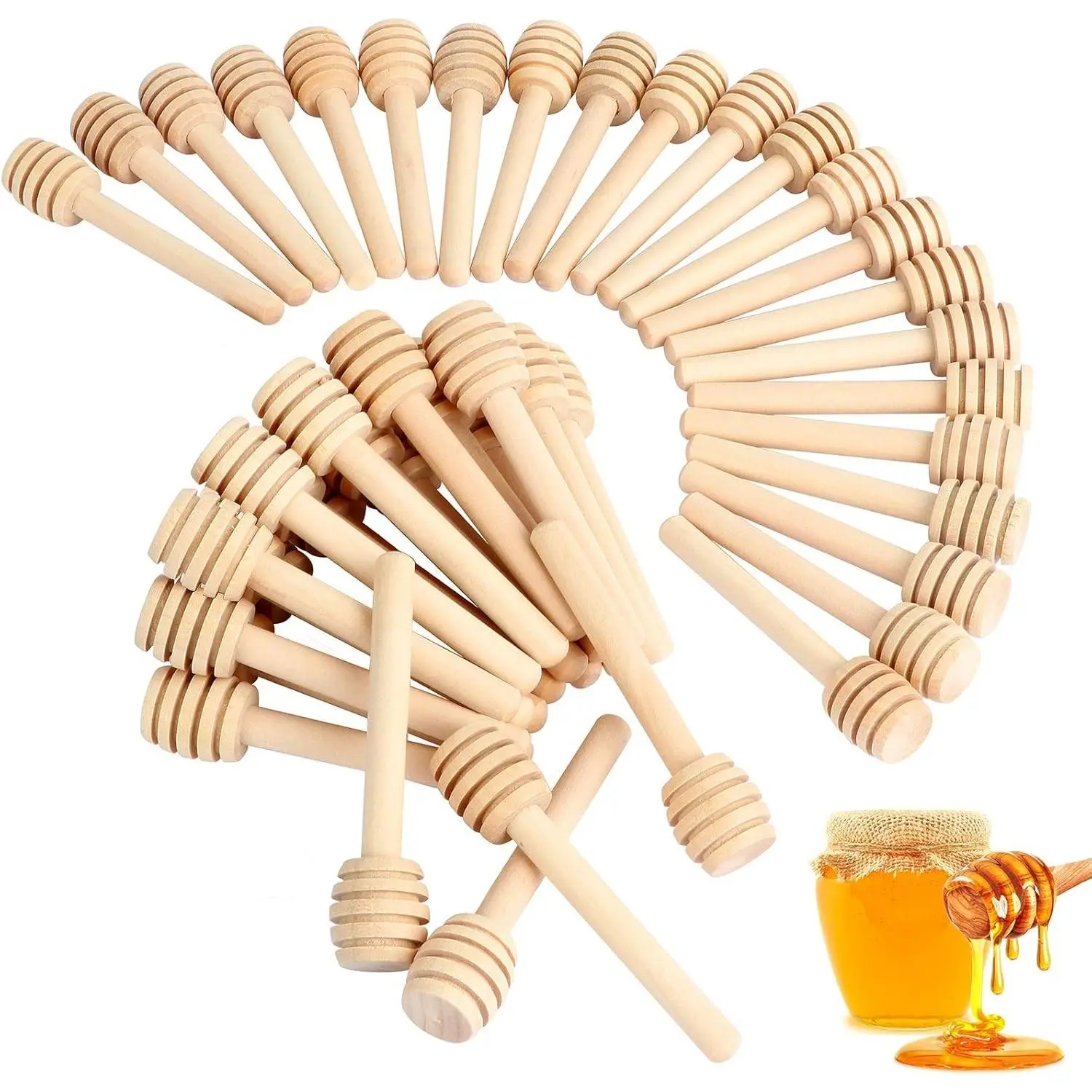 51 PCS Honey Sticks Dipper, 3 Inch Mini Wooden Honeycomb Sticks | Small Honey Stirrer Stick, Honey Sticks for Honey Jar Dispense Drizzle Honey and Wedding Party Favors Gift