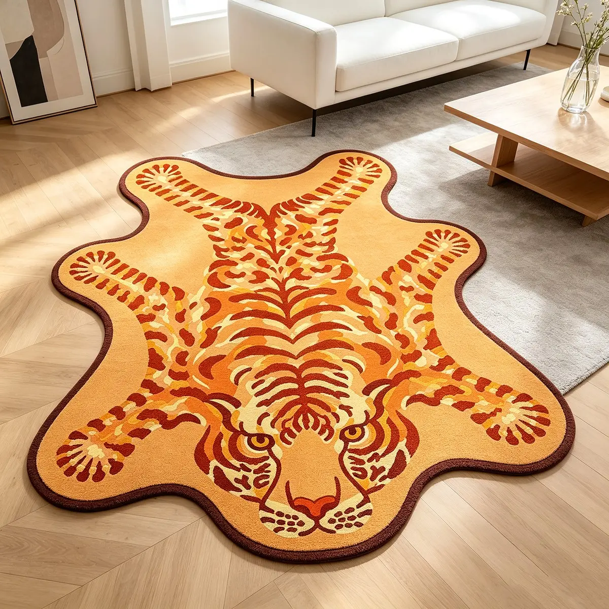 Bohemian Style Tiger Rug, Retro Design, Soft Plush, Non-Slip, Home Decor for Living Room, Bedroom, Sofa, Hotel