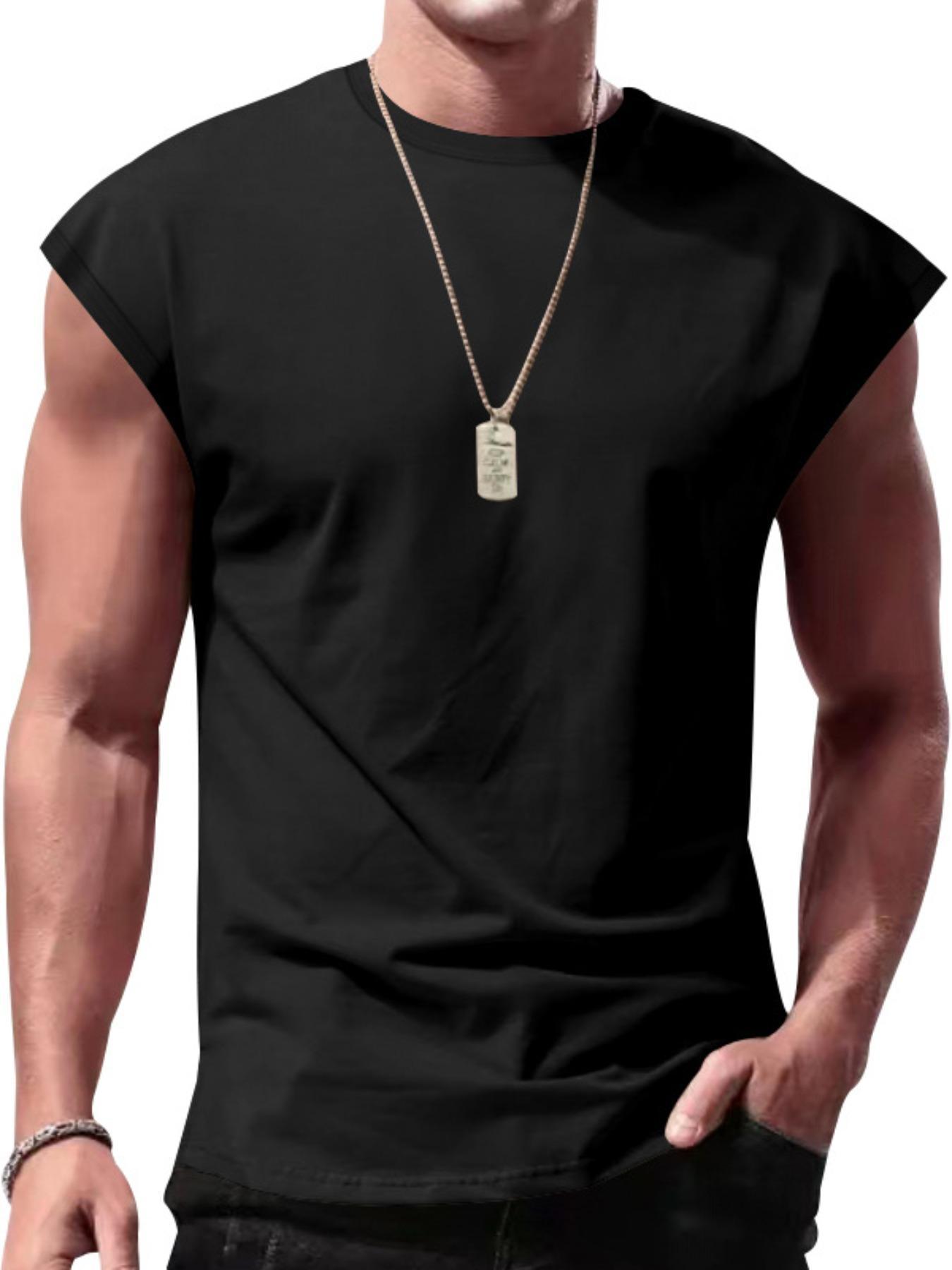 Men's Solid Round Neck Raglan Sleeve Tank Top, Loose Casual Soft Fit Breathable Crewneck Sleeveless Top for Summer, Men's Clothes for Daily Wear, Tshirt