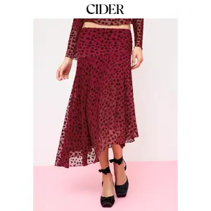 Cider Mesh Flocking Heart Asymmetrical A-line Maxi Skirt