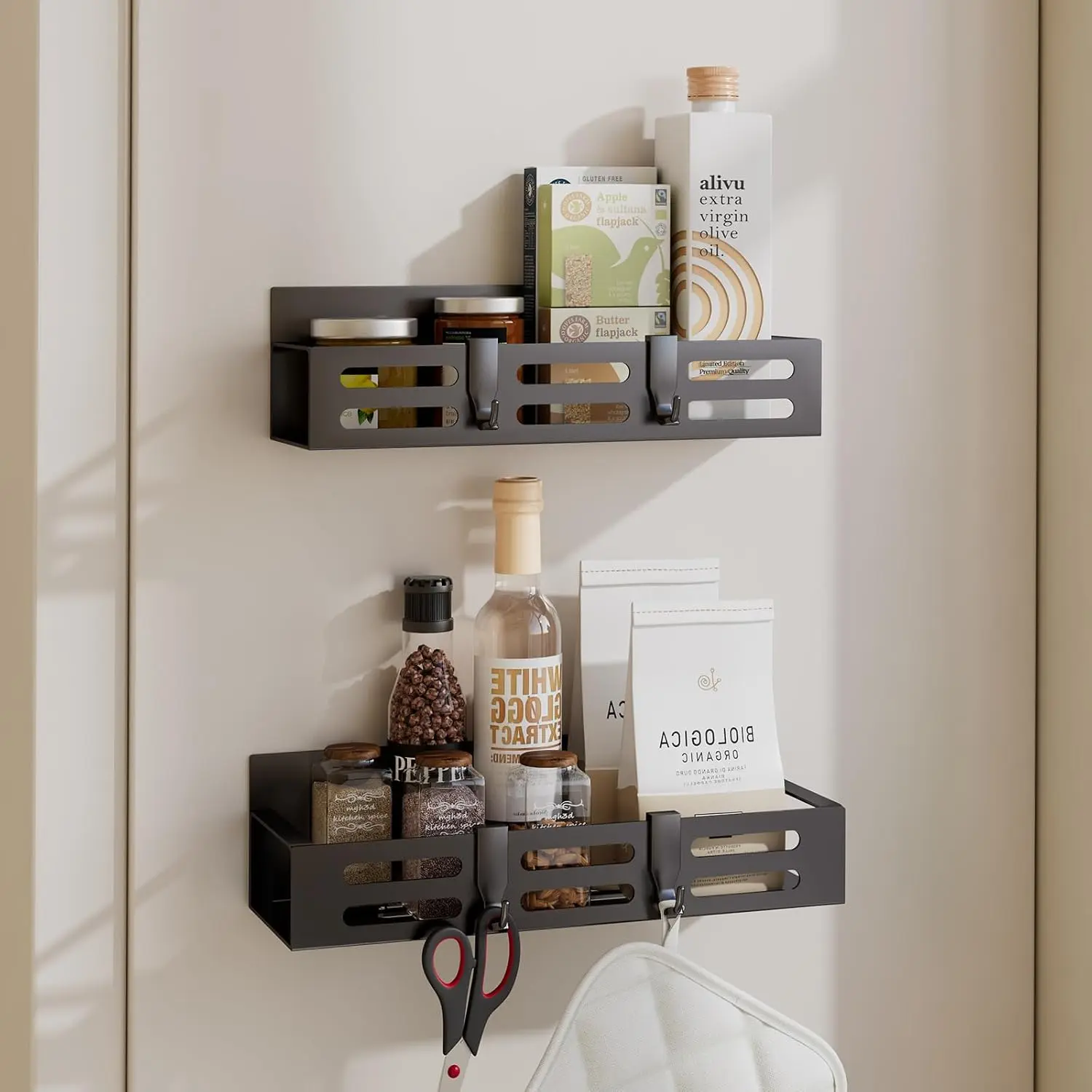 2-Pack Durable Black Refrigerator Rack - Kitchen Cabinet Storage Organizer for Seasonings, Mini Shelf for Home Supplies