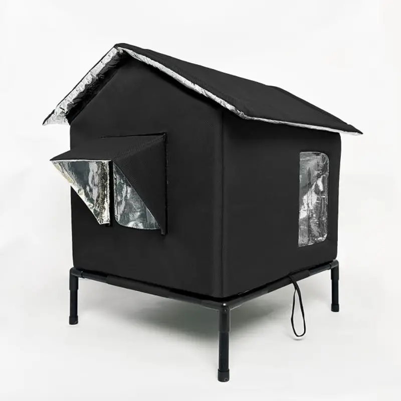 1pc Elevated Outdoor Cat House for Feral Cats, Insulated & Waterproof Stray Cat Shelter with Sloped Roof & Transparent Window, Weatherproof Winter Pet Tent with Easy Assembly Kitten House