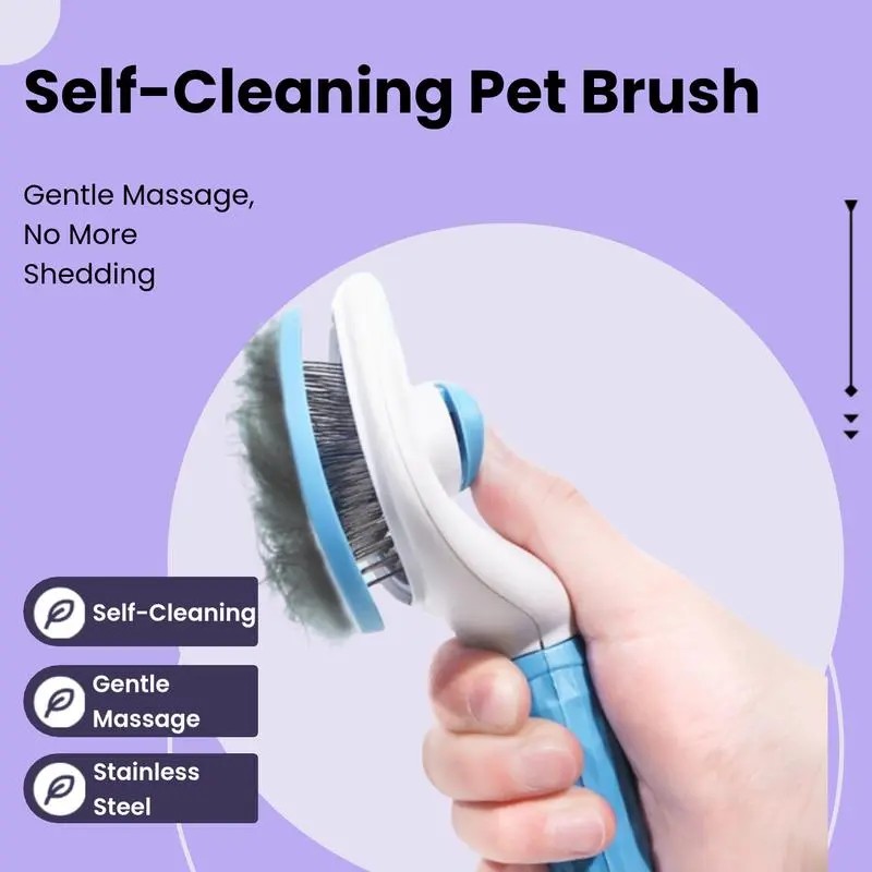 Self-Cleaning Pet Grooming Comb, Universal Hair Removal Brush for Dogs and Cats, Stainless Steel Pin Comb, Gentle Massage, Daily Care Tool