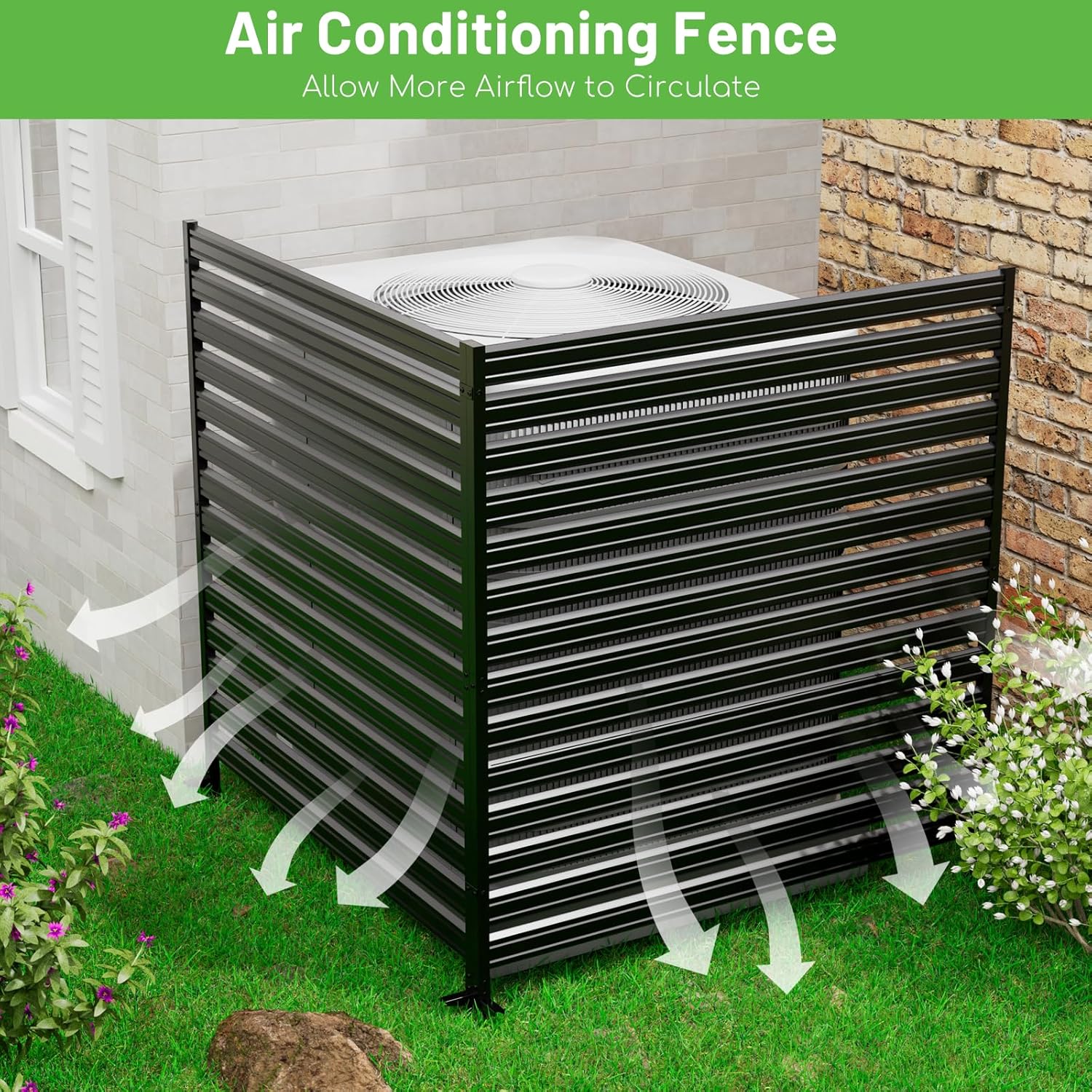 Gaomon 2 Panels No-Dig Metal Privacy Fence Screen, 48" H * 48" W Outdoor Air Conditioner Fence, Rustproof AC Unit Cover to Hide Trash Bins, Pool Equipment Enclosure, Decorative Garden, Patio & Backyard