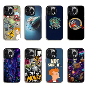 Futurama Bender Meme IMD Holographic Cyberpunk Alien Santa Smartphone Case, Retro Planet Express Quote Cartoon Art, Comfort Grip Shockproof Cover for iPhone 17,16,15,14,13,12,11 ProMax Accessories