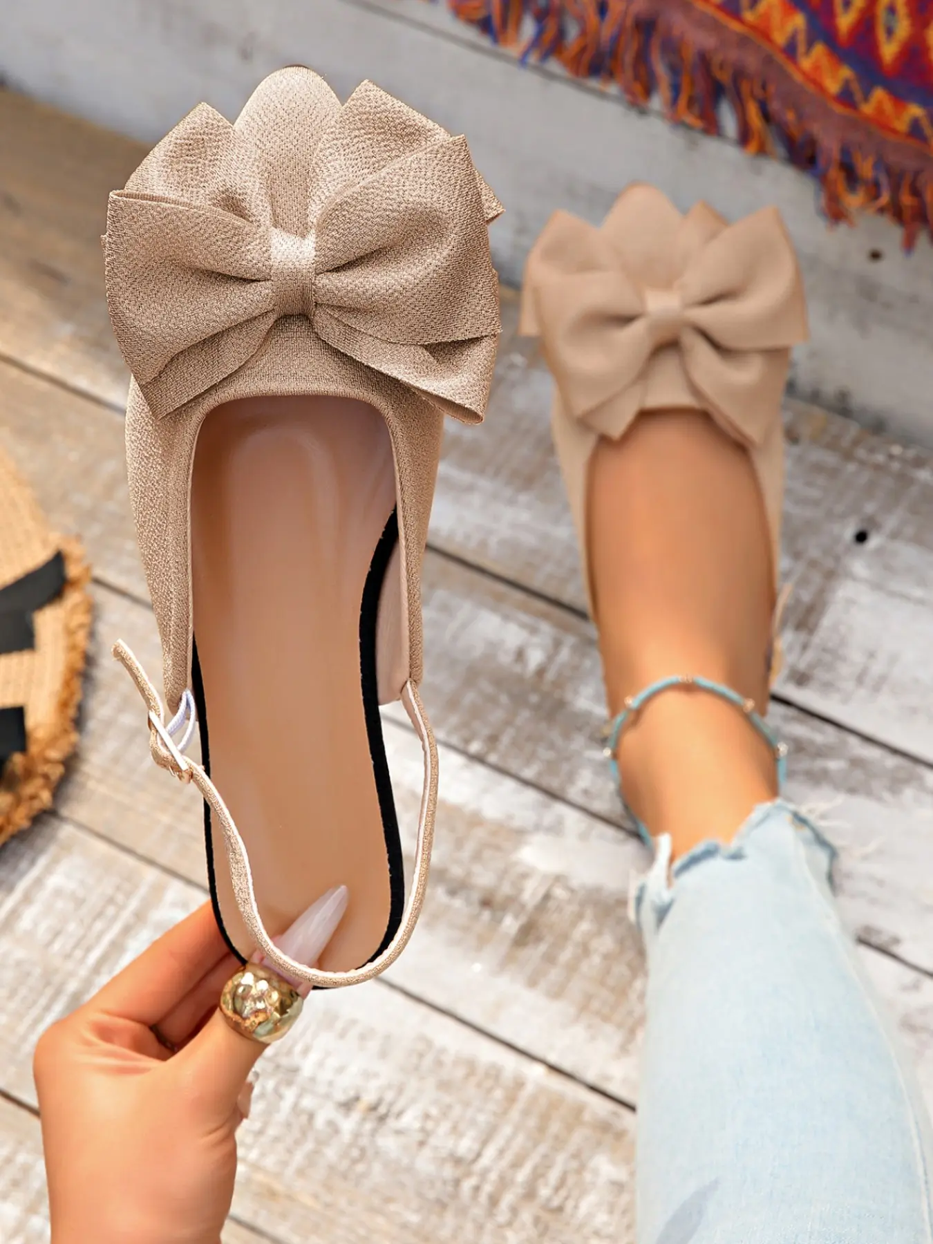 French Bow Back Strap Flat Shoes for Women, Summer Flats, Soft Pointed Toe Low Heel Sandals, Comfortable and Stylish Footwear for Daily Wear
