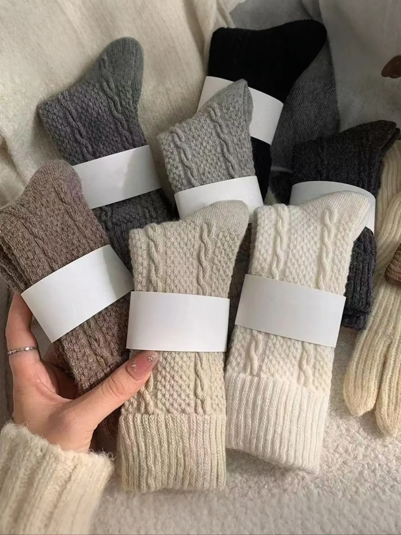 5 Pairs Women's Fall Winter Socks, Vintage Earth Tone Thick Soft Crew Socks, Plain Surface, Casual Style, Daily Wear, Sock Packs