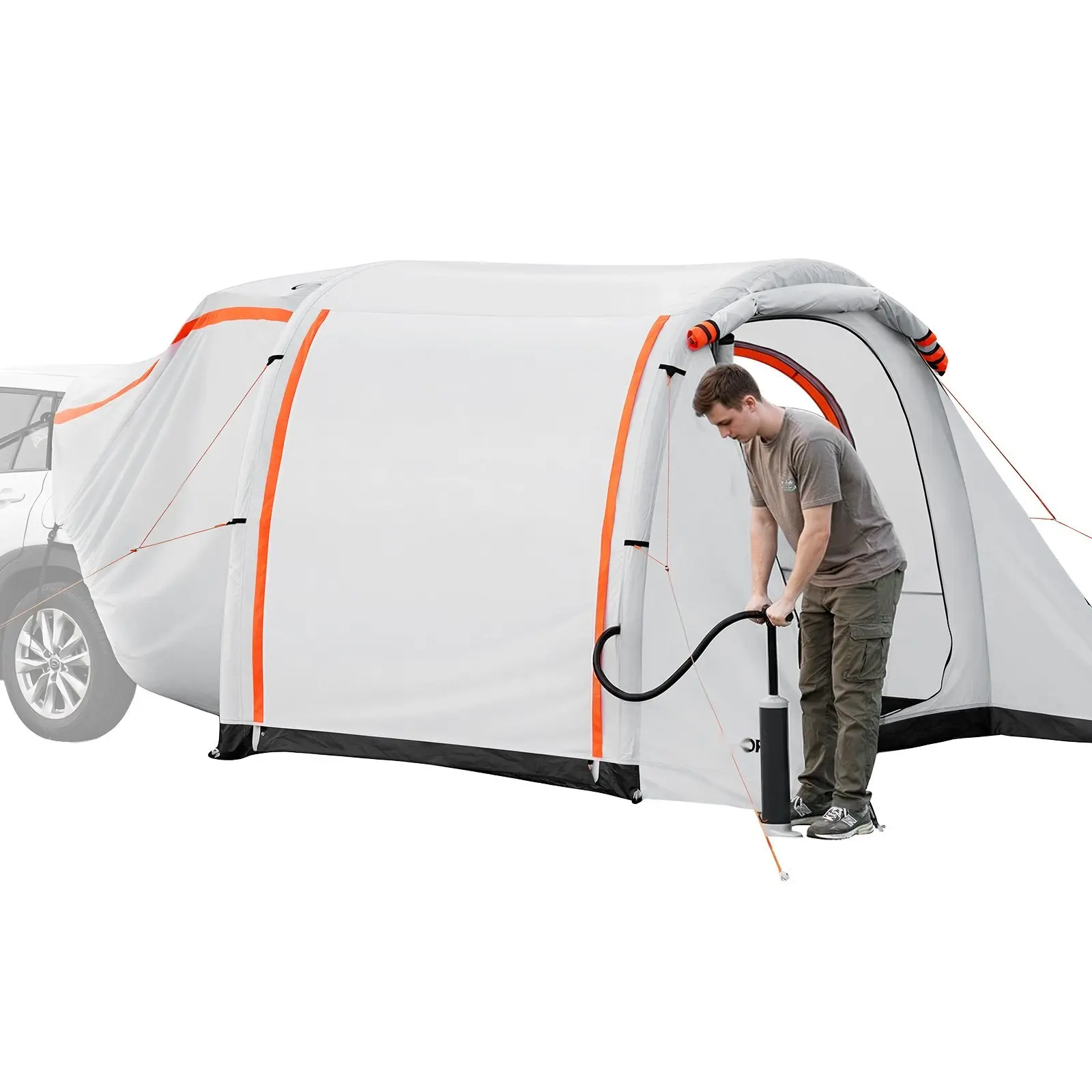 Inflatable SUV Tent With Awning, 8 x 6.7 Ft 3-Season Tailgate Car Tent With Ventilated Doors And Mesh Window, PU2000mm Waterproof Rear Hatch Shelter For Outdoor Camping - Air Pump Included