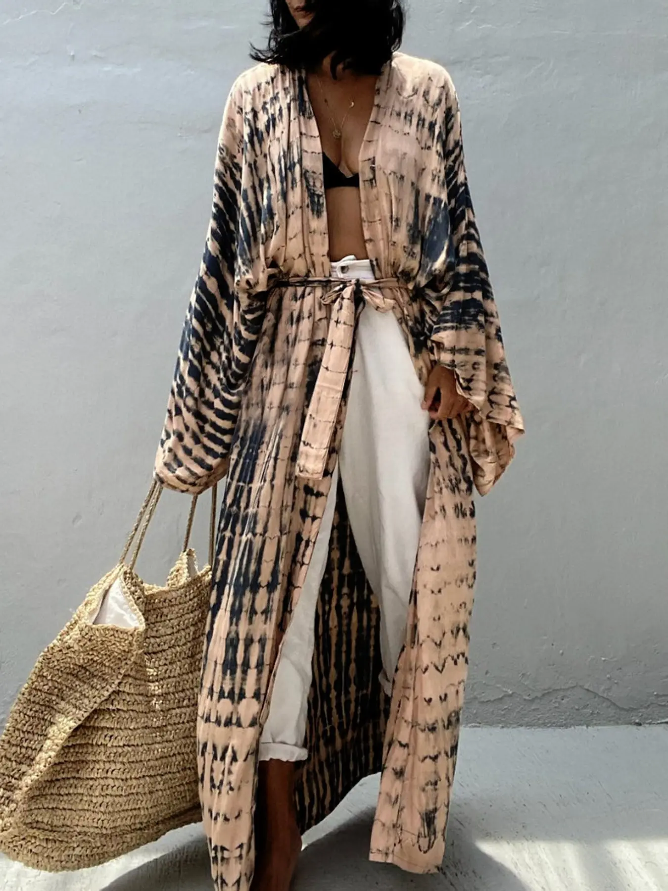 Women's Summer Bohemian Ethnic Print Kimono, Open Front Cardigan, Beach Cover Up, Swimsuit Cover Up, Bikini Wrap Shawl, Holiday Fashion Accessory, Beach Coverups, Swimwear Coverups