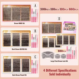 RITALASH 660PCS Dark Brown Segmented Lash Clusters Kit Light Feathery Natural Look Dark Brown Cluster Eyelashes Big Box Set DIY Long-lasting Lashes (WM01-BLR105-Flaunt)