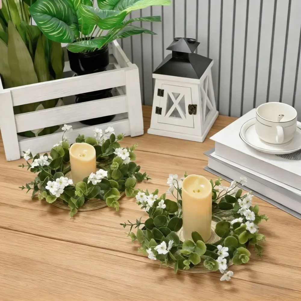 2pcs/4pcs 9" Mixed Floral Wreath Artificial Decorative Candle Rings, Mini Wreaths Made of Durable Plastic, Perfect for Table Centerpieces, Fireplaces, Candle Holders, Spring Decorations, Home Decor, Holiday Gifts, Valentine'S Day