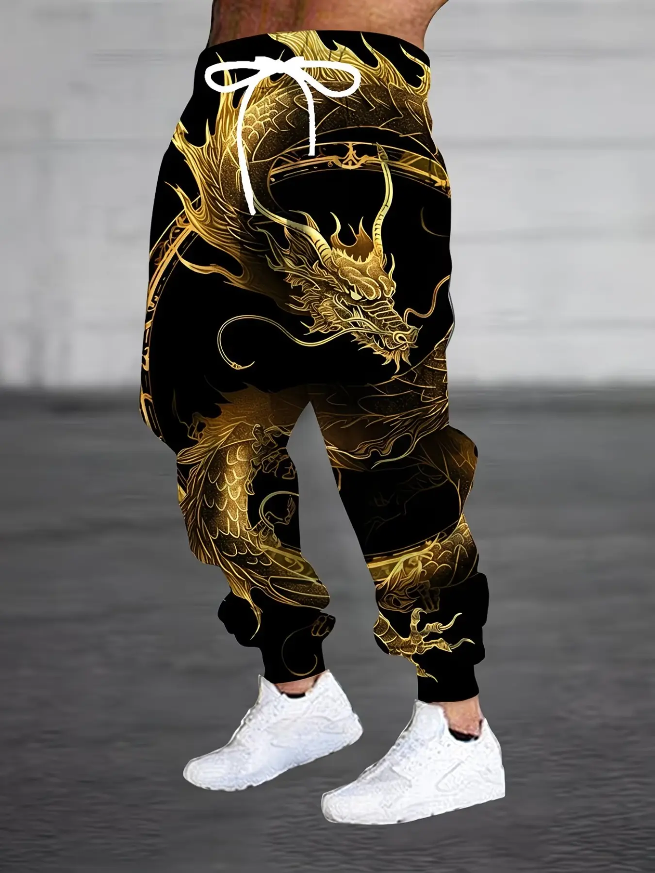 Fashionable Men's 3D Dragon Print Sports Pants with Drawstring and Pockets, Casual Fitted Ankle-Length Long Pants for All Seasons, Graphic Track Pants, Drawstring Waist Sweatpants
