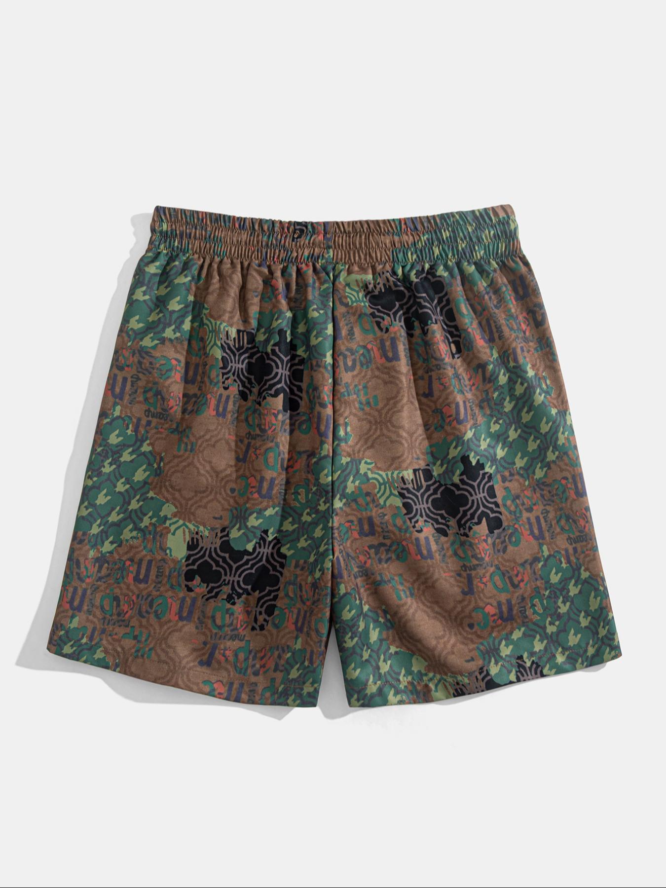 Men's Patchwork Print Shorts, Casual Streetwear Shorts, Casual Comfy Loose Fit Drawstring Shorts for Summer, Men's Bottoms for Beach Vacation