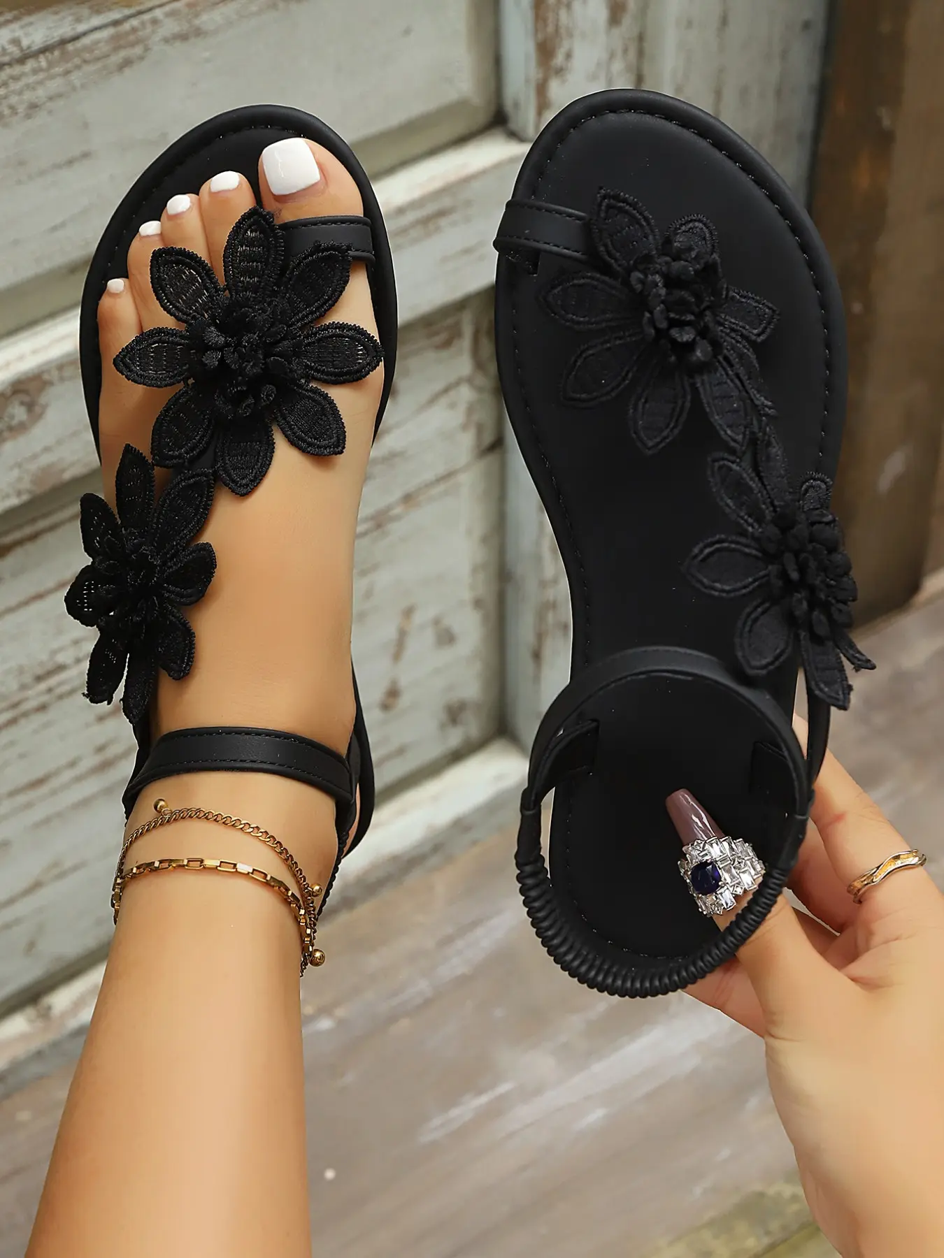 2026 Floral Braided Strap Flat Sandals, Bohemian Flower Sandals, Open-Toe, Soft Rubber Sole, Casual Style, Comfortable & Durable, Perfect for Spring/summer