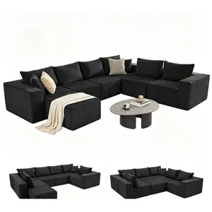 [4 packages]135.4" Cloud Couch Sectional, Sectional Sleeper Sofa with Deep Seat, Plush Corduroy U Shaped Boneless Couch, Convertible Modular Couches for Living Room, 7Seat