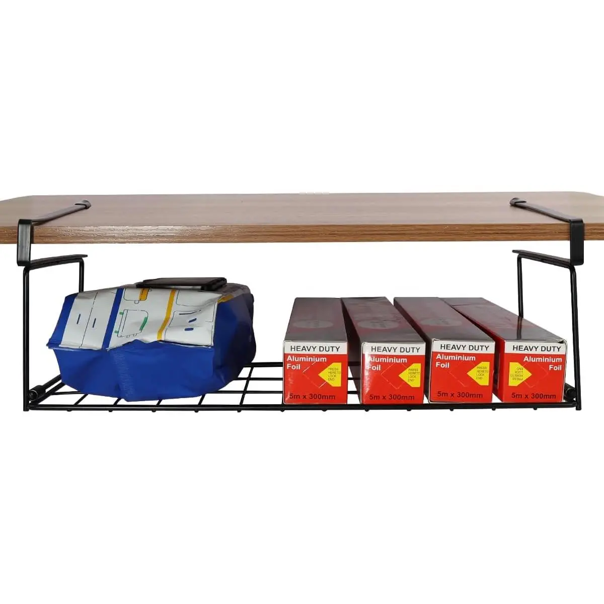 Foil and Plastic Wrap Organizer Kitchen Under Cabinet Desk Pantry  Organizer Storage Foldable Rack (Black)