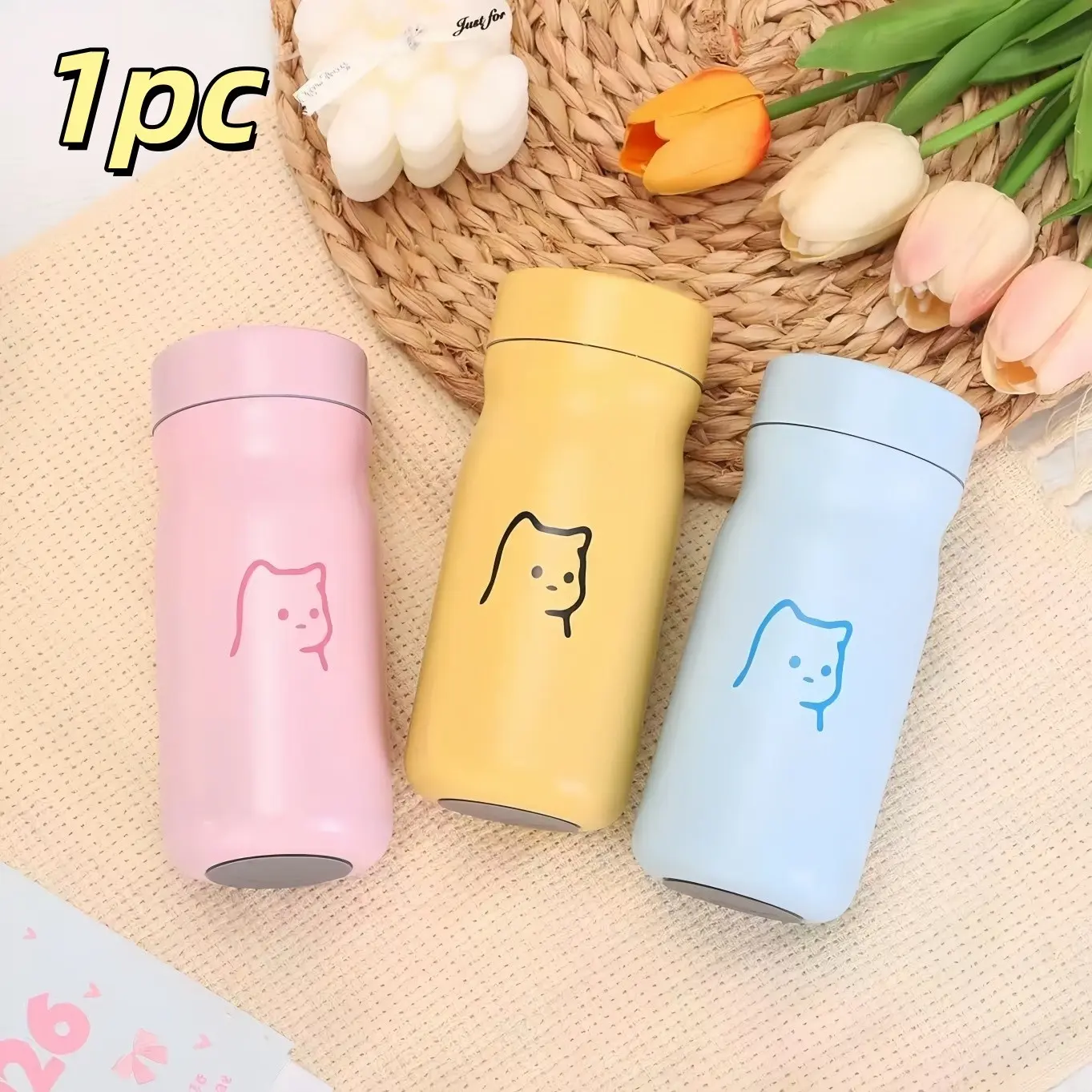 Simple Cat Design Insulated Cup, Compact Portable Water Bottle for Men and Women, Tea Separator, Keeps Hot and Cold