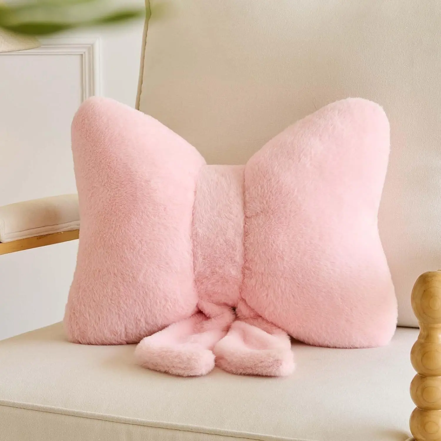 Bowknot Pillow Pink Cute Bow Decorative Throw Pillows 12" Aesthetic Home Decor Bow Cushions Butterfly Knot Plush Pillow for Bedroom Couch