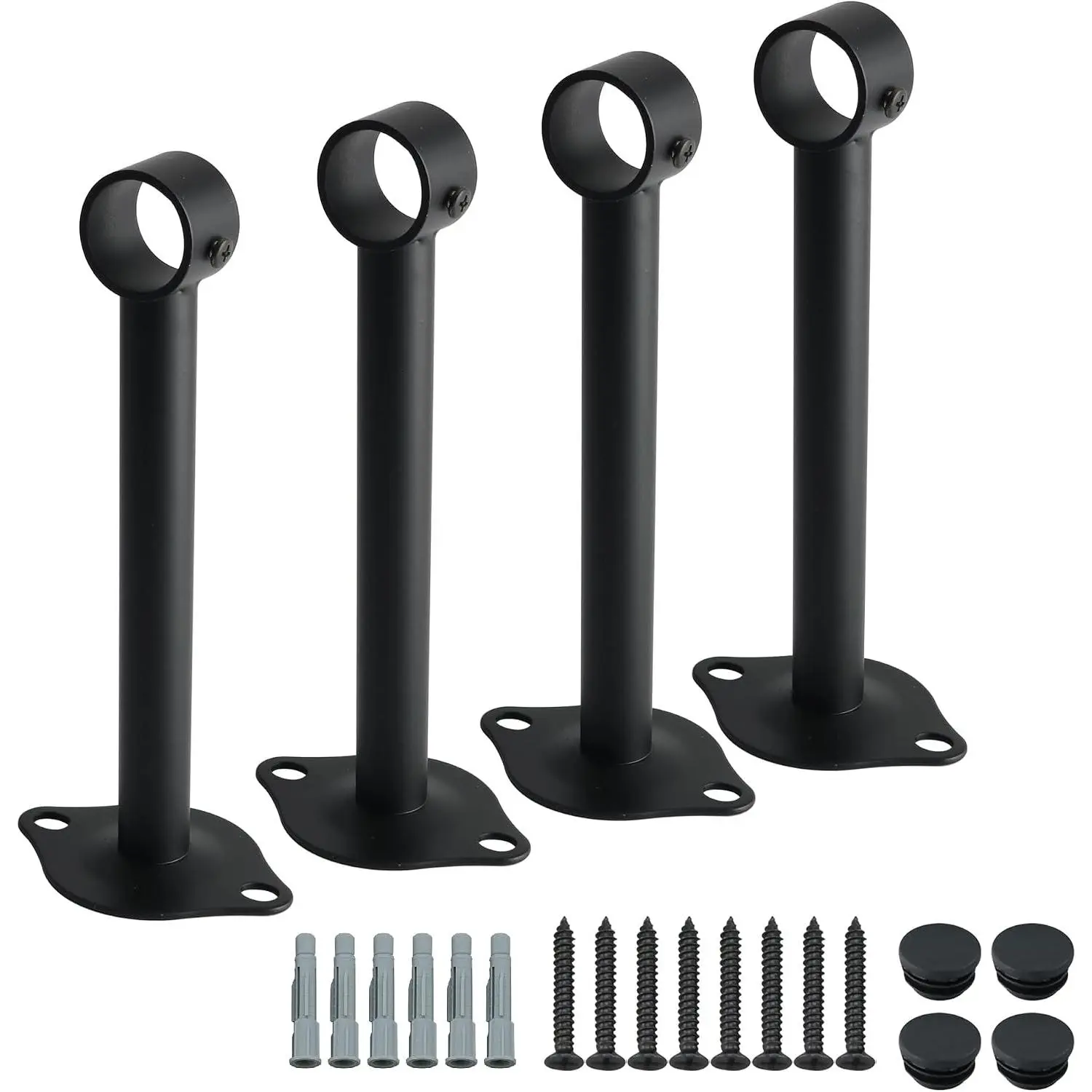 4Pack Ceiling Curtain Rod Holder, Adjustable for 0.95" - 1.06" Poles | Stainless Steel Heavy Duty Curtain Rod Hooks with Set Screw, Curtain Rod Bracket for Bathroom Kitchen Living Room  Hotel