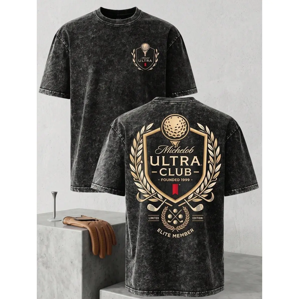 Men's Michelob Ultra Golf Beer Print Tee, Pure Cotton Short Sleeve. Vintage Distressed Oversized Fit,Retro Street Style, Washable Unisex T-shirt