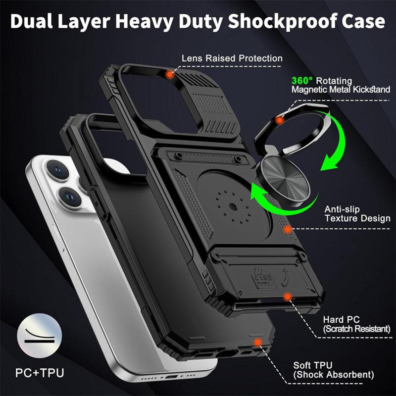 Case For iPhone 17 16E 16 15 14 13 Pro Max 11 Rotated Ring Kickstand Heavy Duty Drop Protection Wallet Phone Case Cover