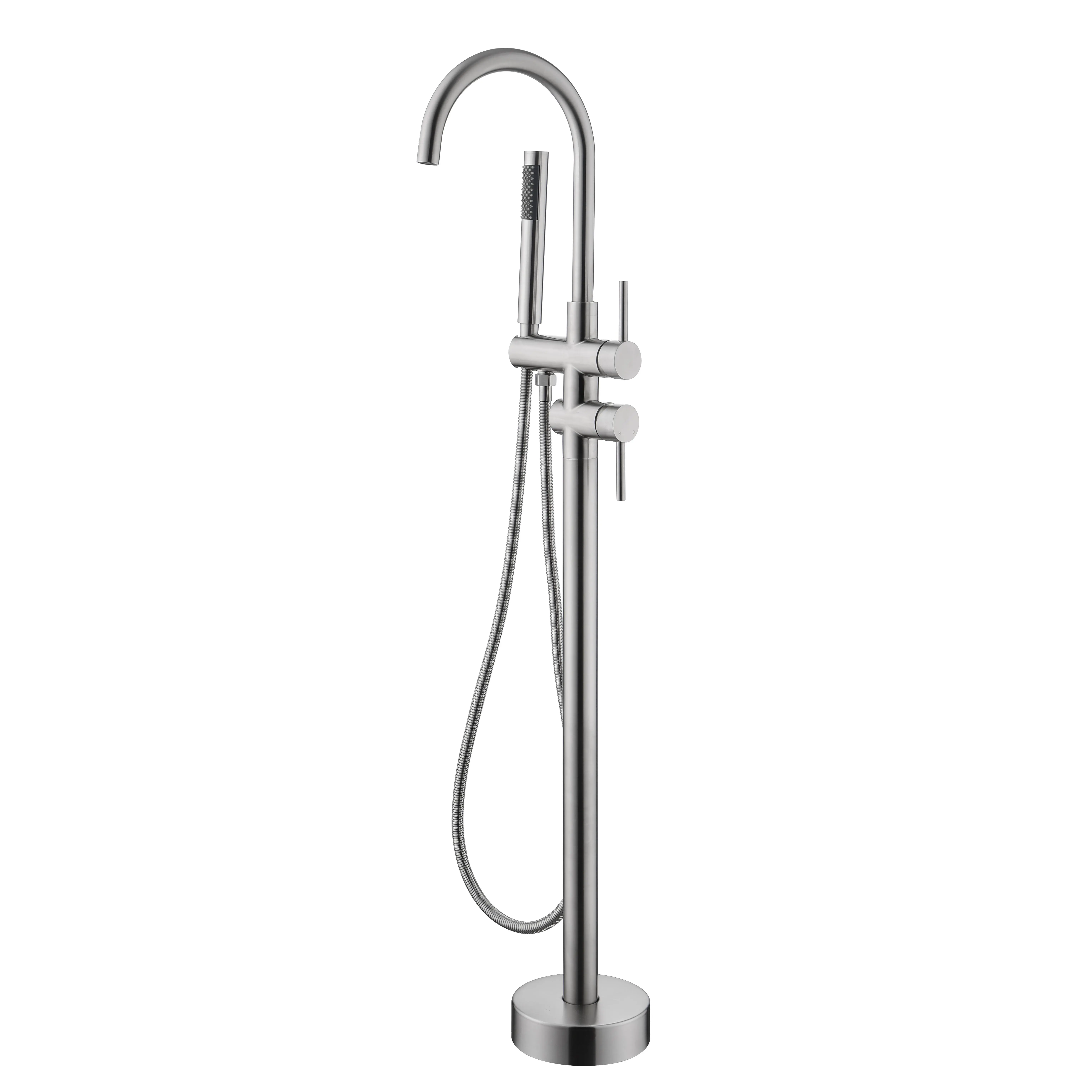 ARCH Freestanding Bathtub Faucet Tub Filler Brushed Nickel Floor Mount High Flow Standing Shower Mixer Tap with Handheld Spray Swivel Spout Modern Bathroom Fixture Single Handle Deck Mount Compatible, Bathroom Shower Door for Bathtub, Shower Room