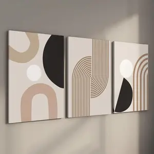 Abstract Geometric Pattern Canvas Painting with Frame, 3 Counts/set Modern Minimalist Wall Art, Modern Abstract Design, Boho Wall Decor for Living Room Bedroom, Modern Home Decor, Ornaments, Wooden Wall Art