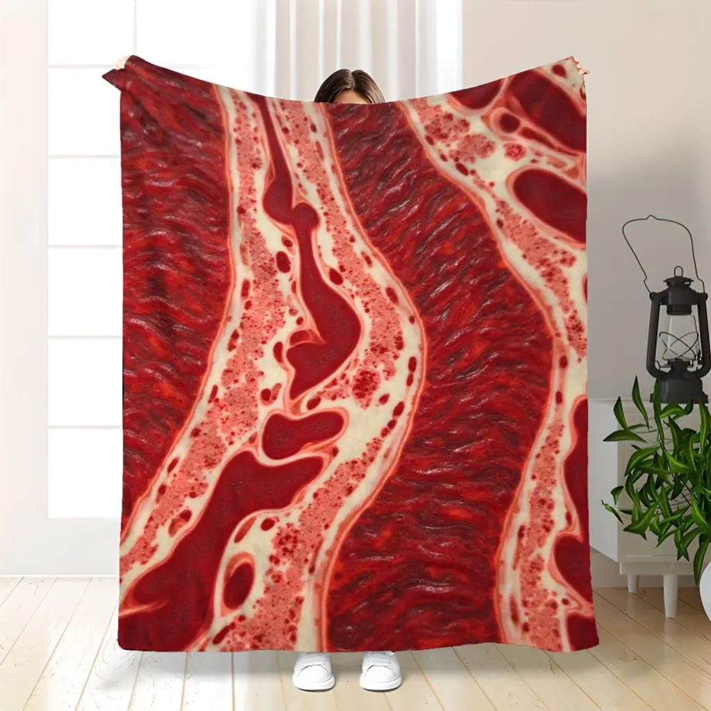 1Pc Cozy Beef Print Flannel Blanket - Soft Warm Bedspread Suitable For Sofa, Bed, Camping & Travel - Cute Beef & Meat Patterns, Machine Washable, - Comforter, 280GSM Contemporary Bedding