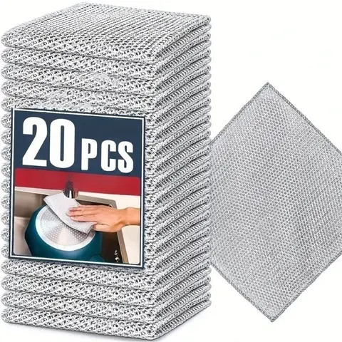 Double Layer Steel Wire Cleaning Cloth, Scratch Free Microfiber Mesh Dish Towel, Multipurpose Washing Kitchen Pots Pans Cleaner, Kitchen Cleaning Cloths